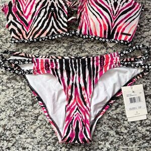 Volcom Pink and Black Zebra Print Bikini Bottoms